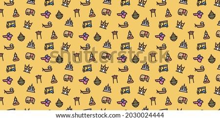 Thailand simple icon pattern background for website or wrapping paper(Color icon with yellow background version)
