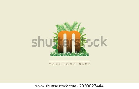 Initial Letter M   Exotic Summer  tropical Palm leaves refreshing Beach  icon logo design  symbol