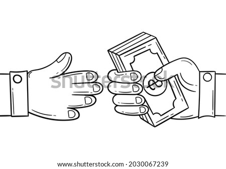 hand drawn illustration of two people working together in business or conducting financial transactions