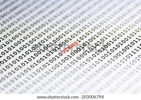 Virus sign close up on a binary code background