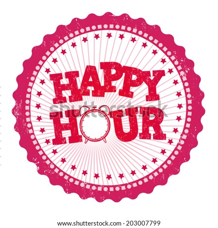 Happy hour grunge rubber stamp on white, vector illustration