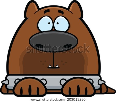 Cartoon illustration of a guard dog with a spiked collar and an alert expression.