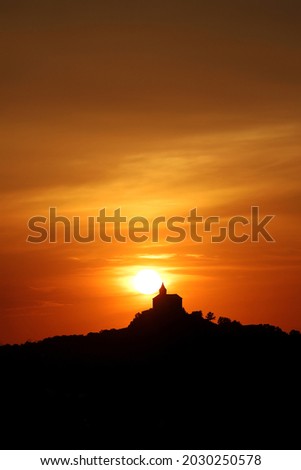 silhouette of Kuneticka hora castle 15 minutes before sunset, Pardubice, Czech republic