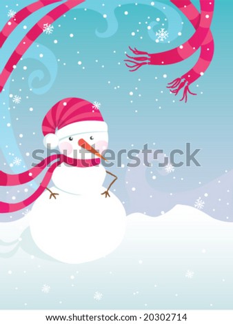Snowman with a scarf in wind