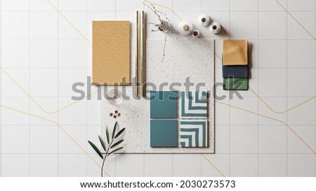 Mood Board exterior materials for pool  Royalty-Free Stock Photo #2030273573