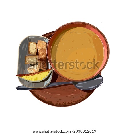 Vector soup isolated on white background. Lentil soup. Royalty-Free Stock Photo #2030312819