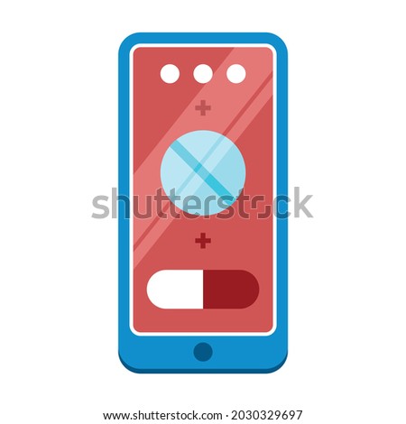 Digital medicine composition with isolated image of touchscreen gadget with medical app vector illustration