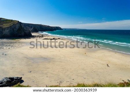 The beautiful golden sandy beach at Porthtowan Cornwall England UK Europe