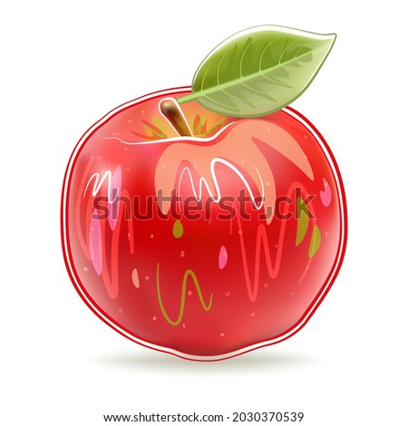 Stylized Apple Illustration. Trendy red apple with green leaf. Minimalistic art. Wellness and healthy food theme