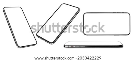 flat rays ,collection of black smartphone mockup blank screen isolated with clipping path on white background  Royalty-Free Stock Photo #2030422229
