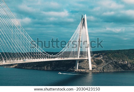 Landscape view of modern hybrid cable-stayed, suspension bridge (Yavuz Sultan Selim) on Bosphorus, Istanbul.
