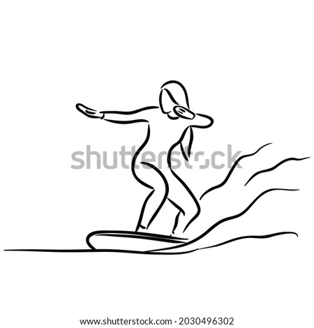 surfing girl Line art vector isolated