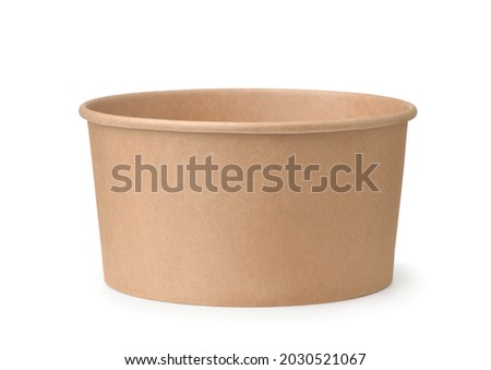 Front view of empty brown disposable paper bucket isolated on white Royalty-Free Stock Photo #2030521067
