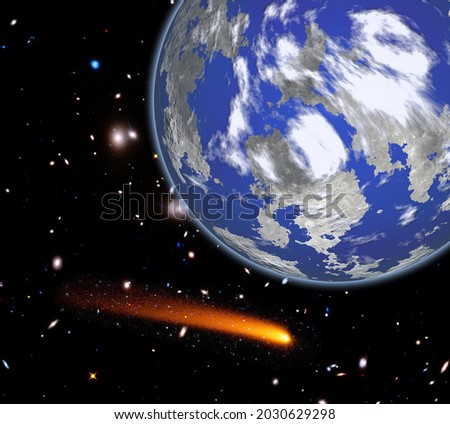 Comet over the earth. Meteor rain. The elements of this image furnished by NASA.

