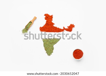 Indian continent made of spices on white background Royalty-Free Stock Photo #2030652047