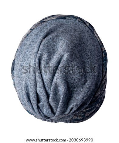 women's gray blue hat knitted isolated on white background. warm winter accessory