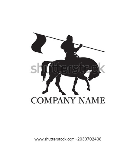 A logo that depicts a hero riding a horse made in a simple and modern way that will be perfect for your company logo