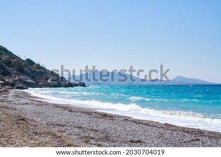 Paralia Elli beach of Aegean sea in  Rhodes city Greece