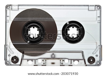 close up of a vintage audio tape on white background Royalty-Free Stock Photo #203071930