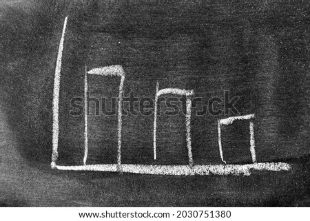 White color chalk drawing as downward bar graph on blackboard or chalkboard background (Concept for sale, profit, cost of company in uptrend)