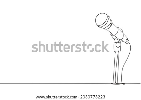 Single one line drawing microphone on stand. Mic on stand in musical television show. Singer karaoke sing song with standing microphone. Modern continuous line draw design graphic vector illustration