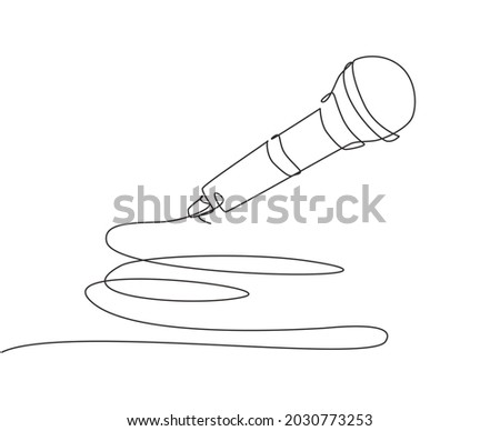 Single one line drawing microphone for karaoke. Illustration on white background. Mic equipment for sing a song at karaoke festival. Modern continuous line draw design graphic vector illustration