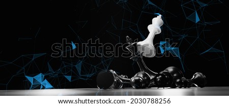 Concept of Strategy business ideas for Innovation planning and planning idea chess competition,futuristic graphic icon and white chess board game black color tone with financial stock line background.