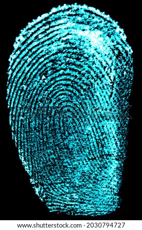 Fingerprint biometric identity and approval. Fingerprint on a black background. Fingerprint with ultraviolet lamp.