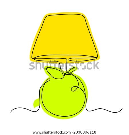 Table lamp in one line. Vector icon. One line incandescent office lamp. Isolated on white. For print, wallpaper, store, logo, application, infographic, website. Continuous one line drawing.