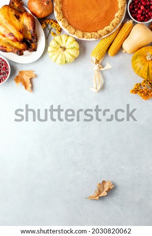 Thanksgiving traditional food menu background or festive dinner invitation template with copy space for a text