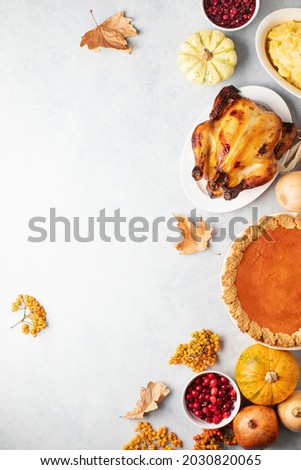 Thanksgiving traditional food menu background or festive dinner invitation template with copy space for a text