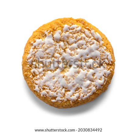 Frosted Oatmeal Cookie Cut Out on White. Royalty-Free Stock Photo #2030834492