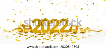 Happy New Year 2022 with golden confetti