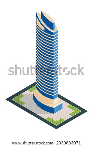 Isometric city skyscraper composition with isolated image of modern urban architecture tall building on blank background vector illustration