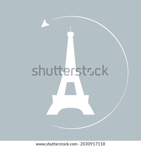 Minimalistic The Eiffel Tower icon with paper airplane around it