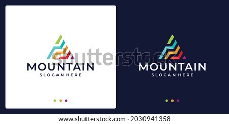 Creative mountain logo with line. symbol for modern marketing, analytic. Premium Vector Royalty-Free Stock Photo #2030941358