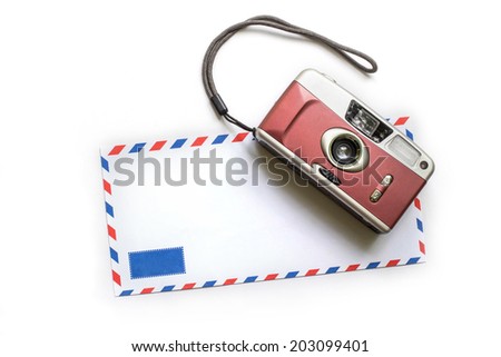 abstract image of Memory , film camera and envelope on white background