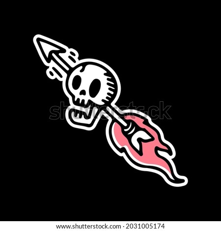 skull head with with fire arrow. illustration for t shirt, poster, logo, sticker, or apparel merchandise.