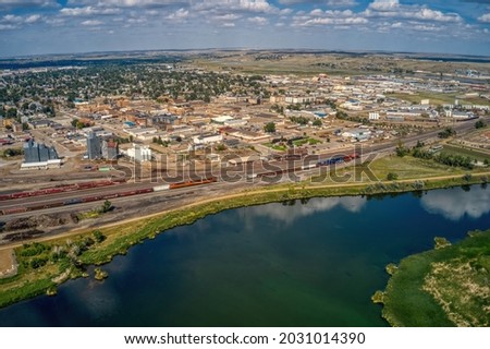 Aerial View of Williston in the Bakken Oil Fields of North Dakota Royalty-Free Stock Photo #2031014390