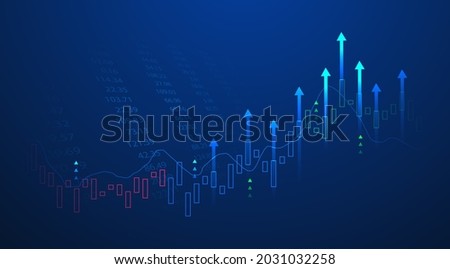 Business candle stick graph chart of stock market investment trading on blue background. Bullish point, up trend of graph. Economy vector design Royalty-Free Stock Photo #2031032258