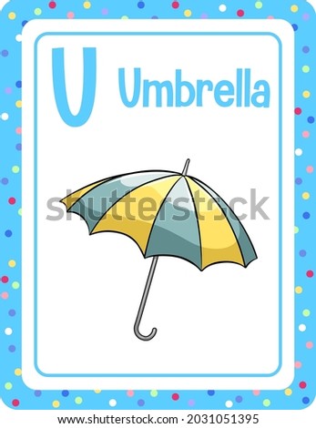 Alphabet flashcard with letter U for Umbrella illustration