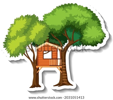 Isolated tree house with wooden ladder illustration