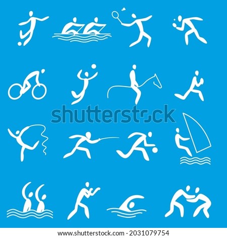 Sports icons, sports. Summer sports. Silhouettes of humanoids