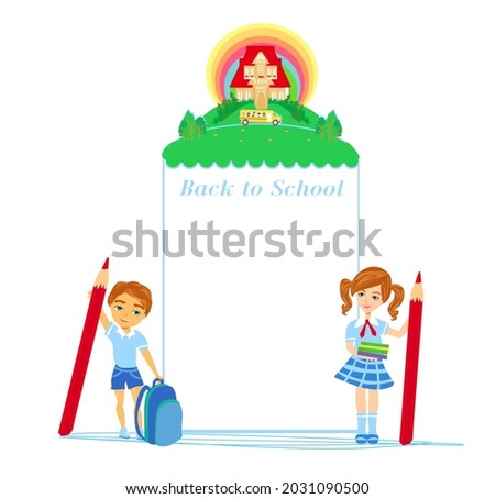 Back to school frame with happy children