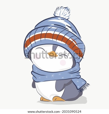 happy penguin in a hat and scarf