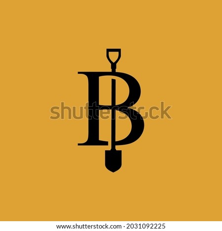 b letter shovel spade logo vector icon illustration