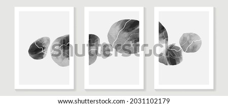 Black and white abstract arts wall art vector set. Stone art with brush stroke, ink painted in minimal style. Home decoration wallpaper.