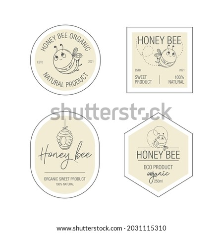 
Set of labels for bee honey. Product packaging design templates