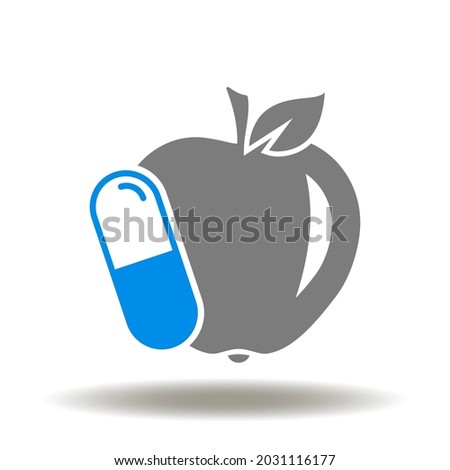 Apple with pill vector icon. Antioxidant symbol. Fruit diet antioxidants illustration.