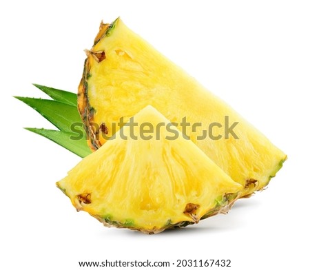 Pineapple slices with leaves. Cut pineapple isolate on white. Full depth of field. Royalty-Free Stock Photo #2031167432